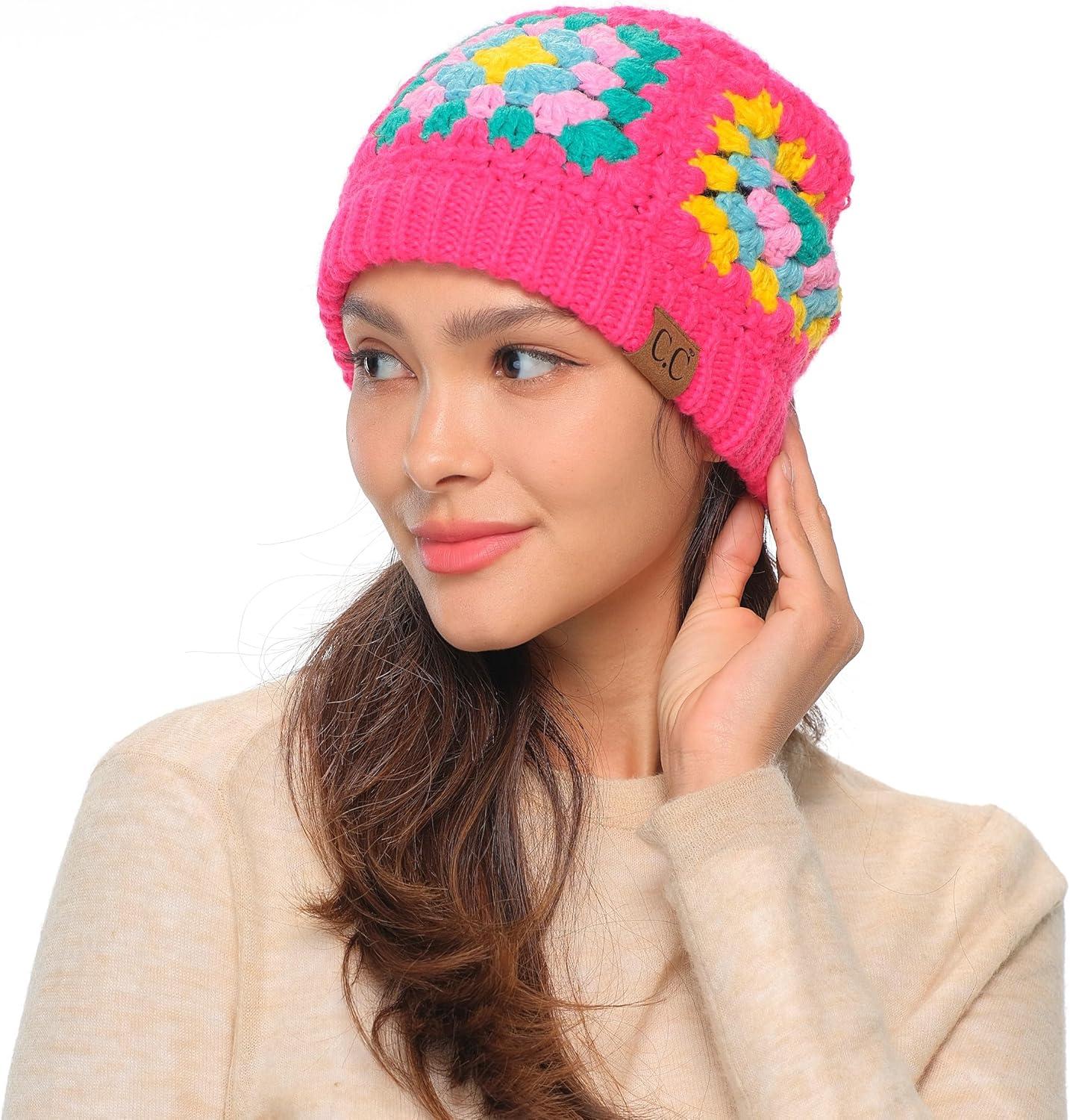 imageCC Multi Color Crochet Beanie ampamp Headwrap for Women Unisex  Stretchable Soft Warm Knit Winter Skully HatOrange