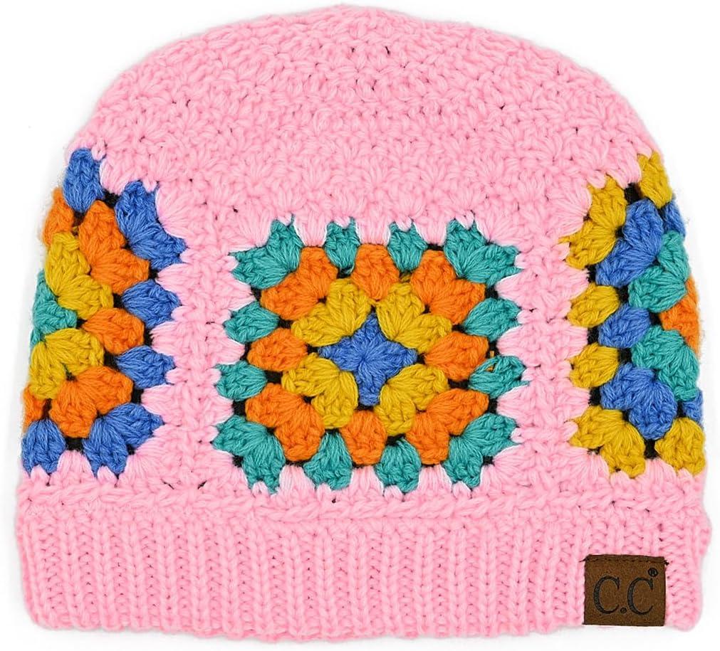 imageCC Multi Color Crochet Beanie ampamp Headwrap for Women Unisex  Stretchable Soft Warm Knit Winter Skully HatPale Pink