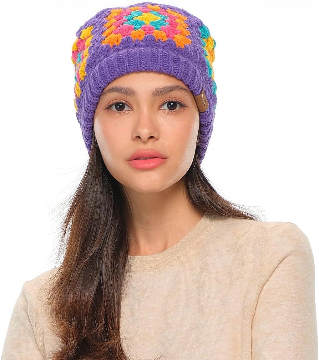 imageCC Multi Color Crochet Beanie ampamp Headwrap for Women Unisex  Stretchable Soft Warm Knit Winter Skully HatPurple