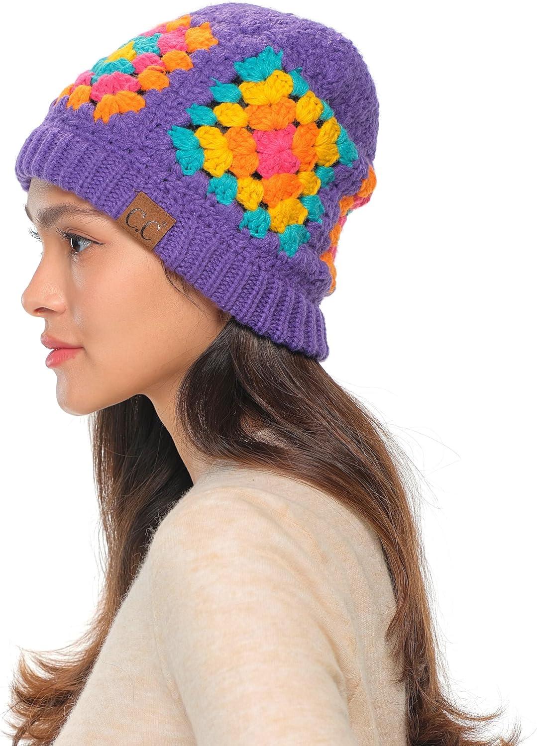 imageCC Multi Color Crochet Beanie ampamp Headwrap for Women Unisex  Stretchable Soft Warm Knit Winter Skully HatPurple