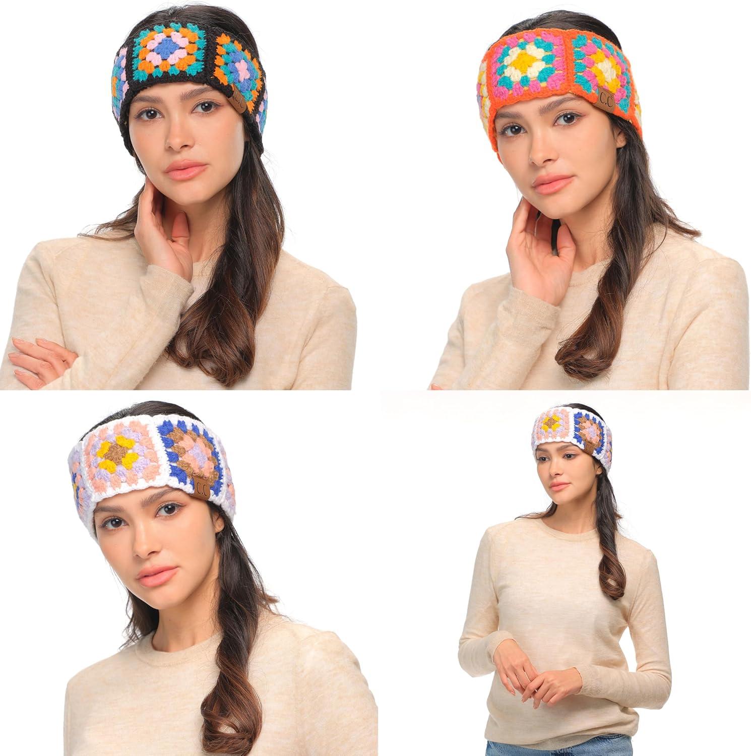 imageCC Multi Color Crochet Beanie ampamp Headwrap for Women Unisex  Stretchable Soft Warm Knit Winter Skully HatPurple