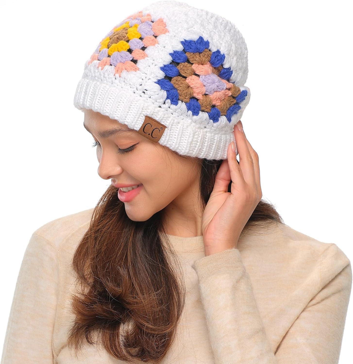 imageCC Multi Color Crochet Beanie ampamp Headwrap for Women Unisex  Stretchable Soft Warm Knit Winter Skully HatWhite