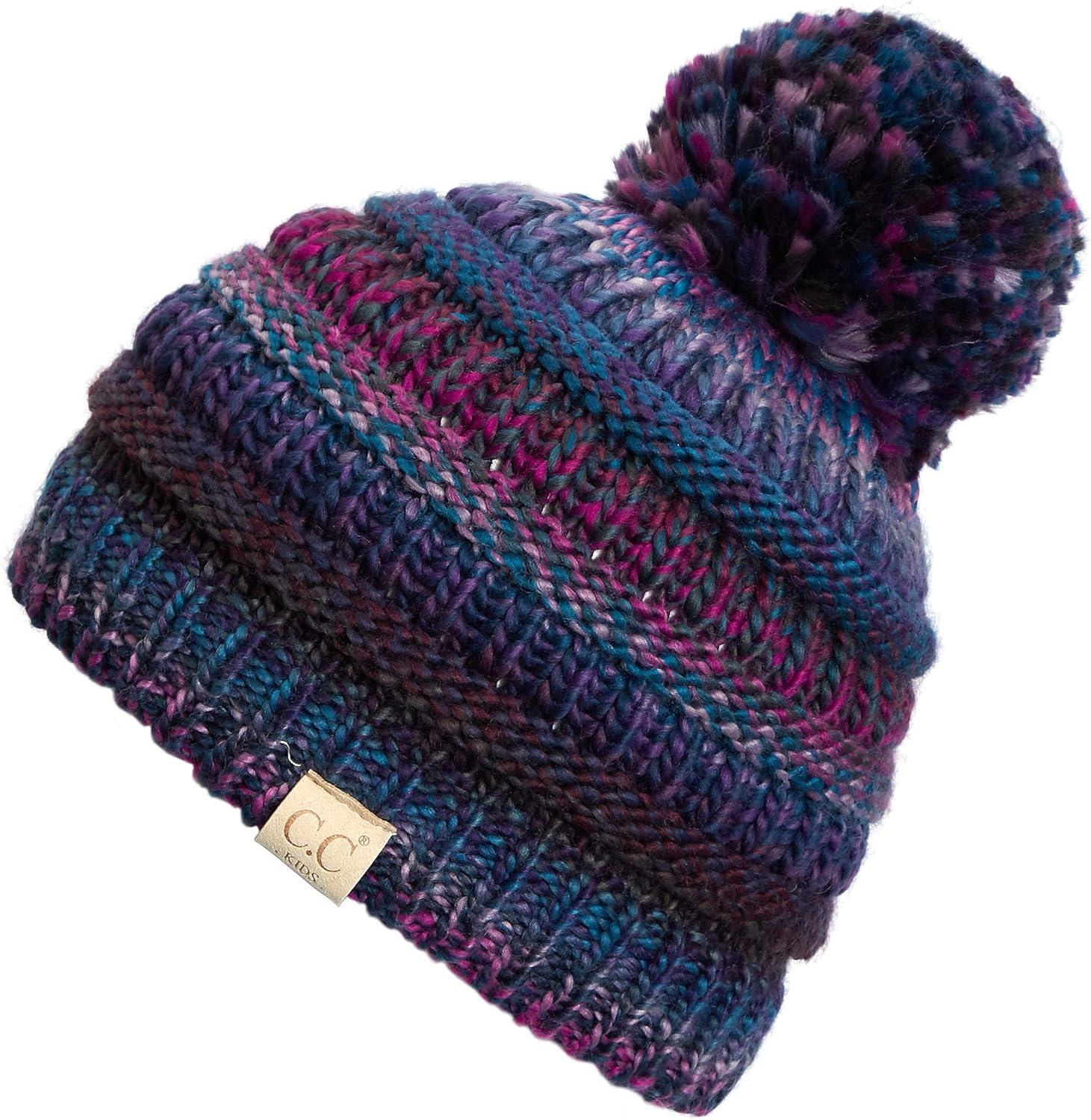 imageCC Multi Color Knit Children Beanie Skull Kids Hat with PomPurple Multi