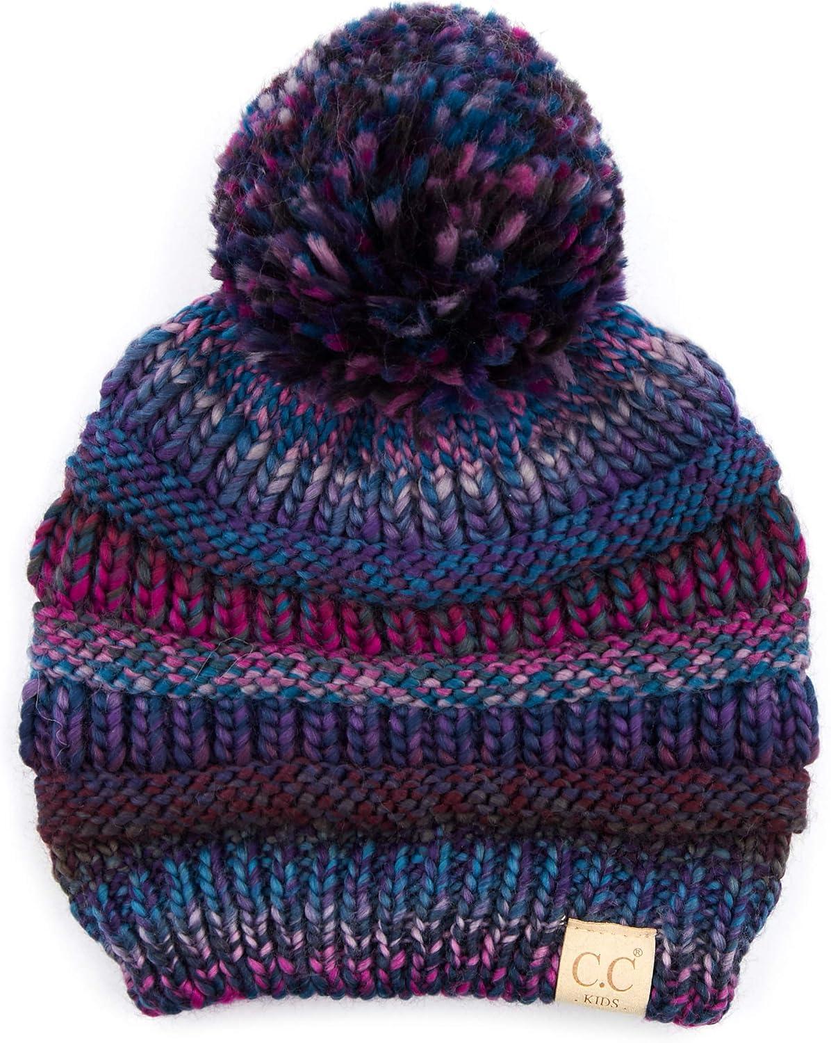 imageCC Multi Color Knit Children Beanie Skull Kids Hat with PomPurple Multi