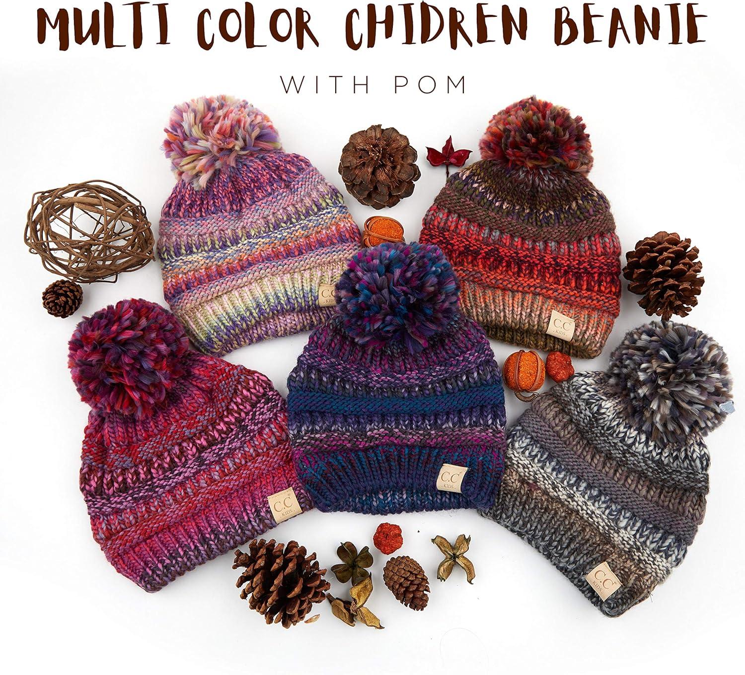 imageCC Multi Color Knit Children Beanie Skull Kids Hat with PomRust Multi