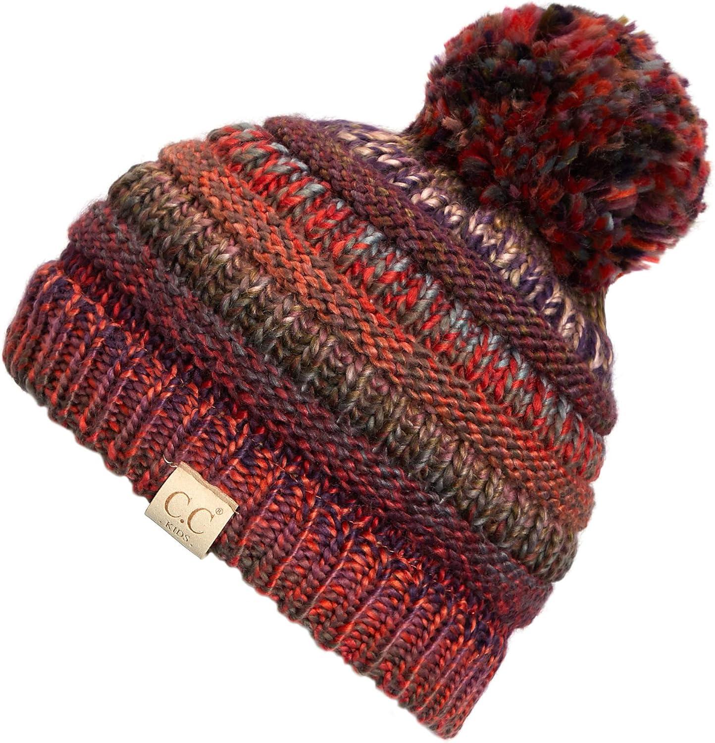 imageCC Multi Color Knit Children Beanie Skull Kids Hat with PomRust Multi