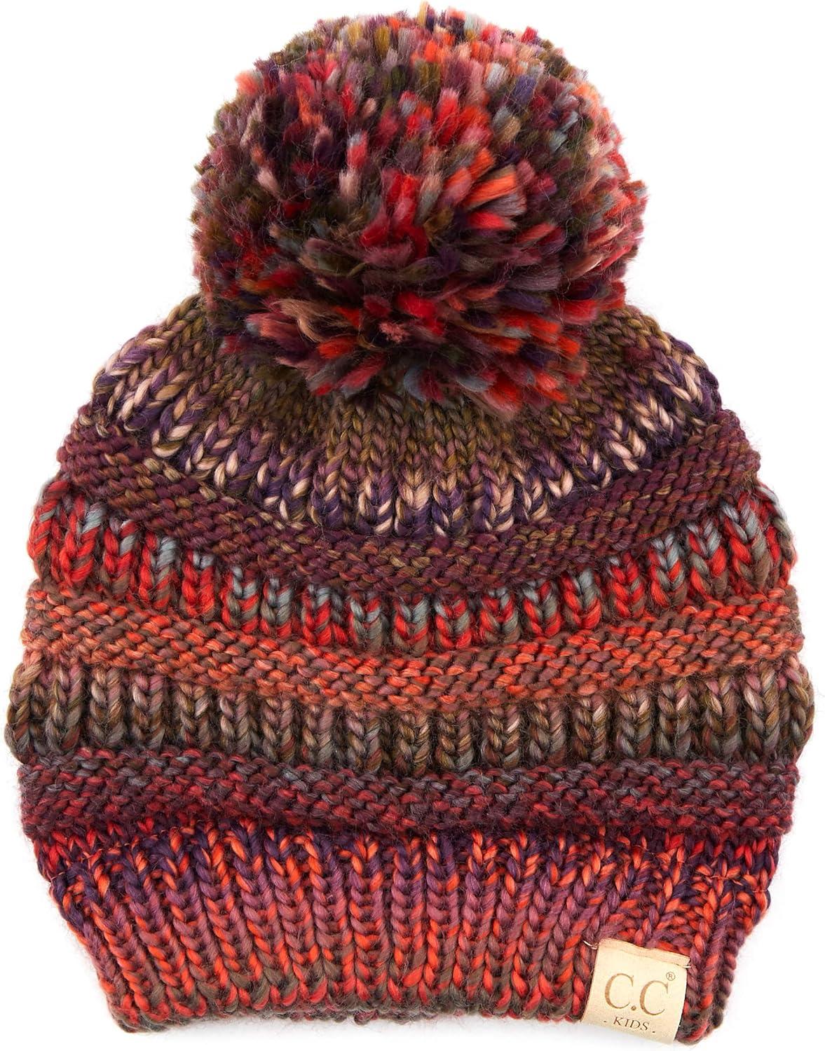 imageCC Multi Color Knit Children Beanie Skull Kids Hat with PomRust Multi