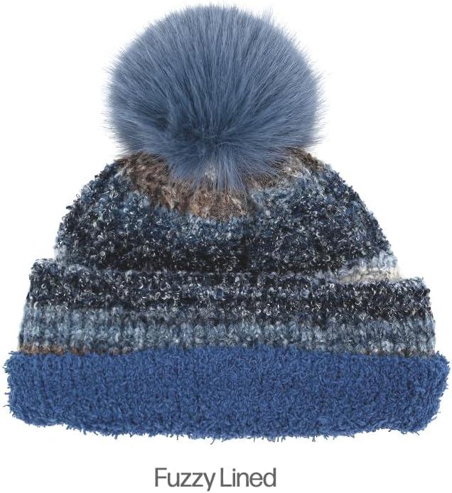 imageCC Multi Color Space Dye Wool Stretchable Soft Warm Pom Beanie with Faux Fur Pom Knit Winter Skully HatDenim Combo