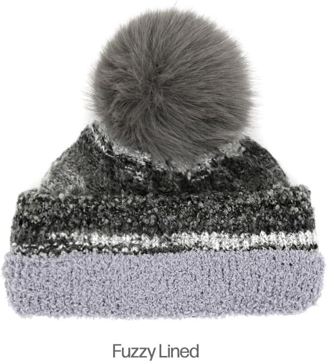 imageCC Multi Color Space Dye Wool Stretchable Soft Warm Pom Beanie with Faux Fur Pom Knit Winter Skully HatGrey Combo