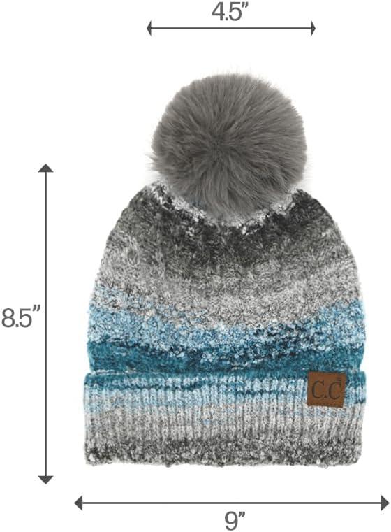 imageCC Multi Color Space Dye Wool Stretchable Soft Warm Pom Beanie with Faux Fur Pom Knit Winter Skully HatGrey Combo