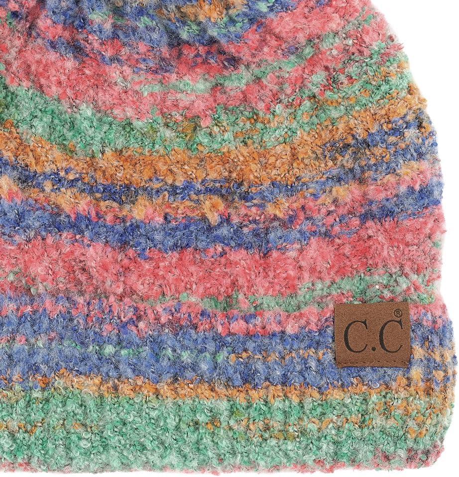 imageCC Multi Color Space Dye Wool Stretchable Soft Warm Pom Beanie with Faux Fur Pom Knit Winter Skully HatRed Combo