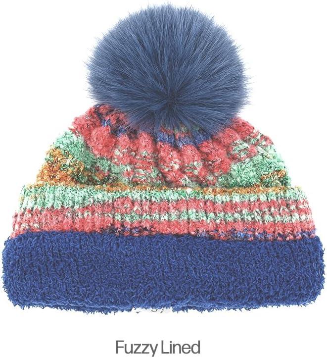 imageCC Multi Color Space Dye Wool Stretchable Soft Warm Pom Beanie with Faux Fur Pom Knit Winter Skully HatRed Combo