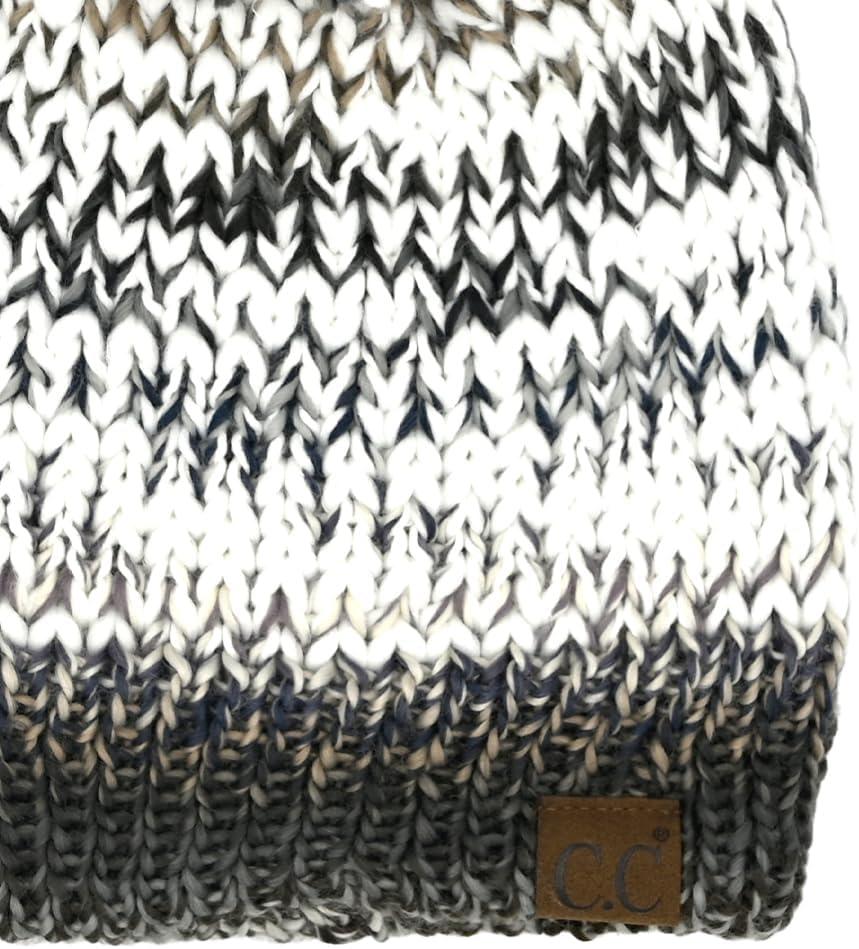 imageCC Multi Color Yarn Pom Beanie for Women Unisex  Acrylic Stretchable Soft Warm Knit Winter Skully Hat with Yarn PomBlack  Grey Mix