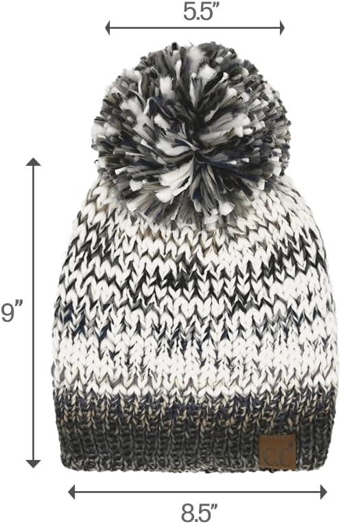 imageCC Multi Color Yarn Pom Beanie for Women Unisex  Acrylic Stretchable Soft Warm Knit Winter Skully Hat with Yarn PomBlack  Grey Mix