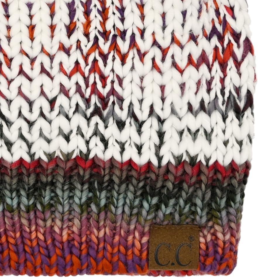 imageCC Multi Color Yarn Pom Beanie for Women Unisex  Acrylic Stretchable Soft Warm Knit Winter Skully Hat with Yarn PomRust Mix