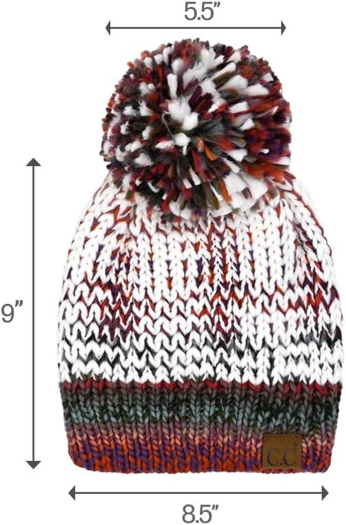 imageCC Multi Color Yarn Pom Beanie for Women Unisex  Acrylic Stretchable Soft Warm Knit Winter Skully Hat with Yarn PomRust Mix