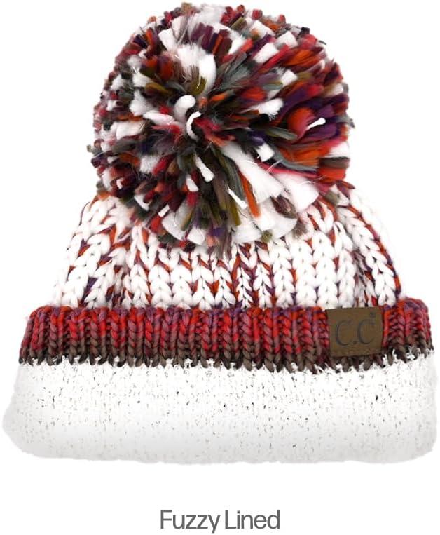 imageCC Multi Color Yarn Pom Beanie for Women Unisex  Acrylic Stretchable Soft Warm Knit Winter Skully Hat with Yarn PomRust Mix