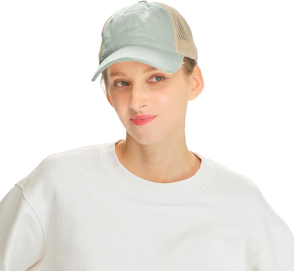 imageCC Pony Cap for WomenDistressed Semi Side Mesh Lt Sage