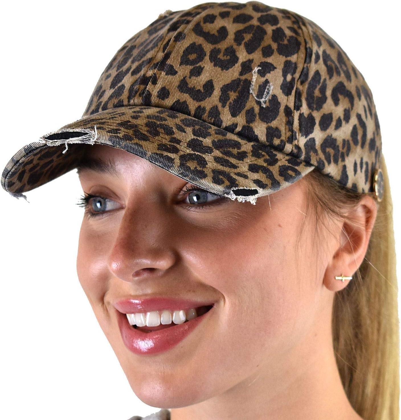imageCC Ponycap Criss Cross Messy Bun Side Button for Mask Adjustable Baseball CapBaby Leopard