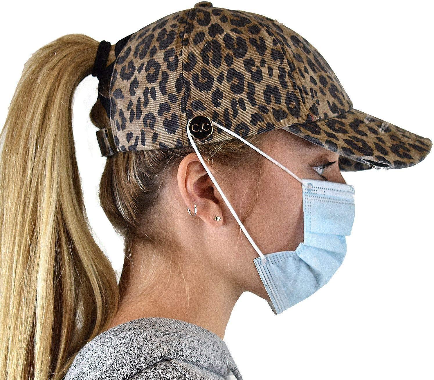 imageCC Ponycap Criss Cross Messy Bun Side Button for Mask Adjustable Baseball CapBaby Leopard