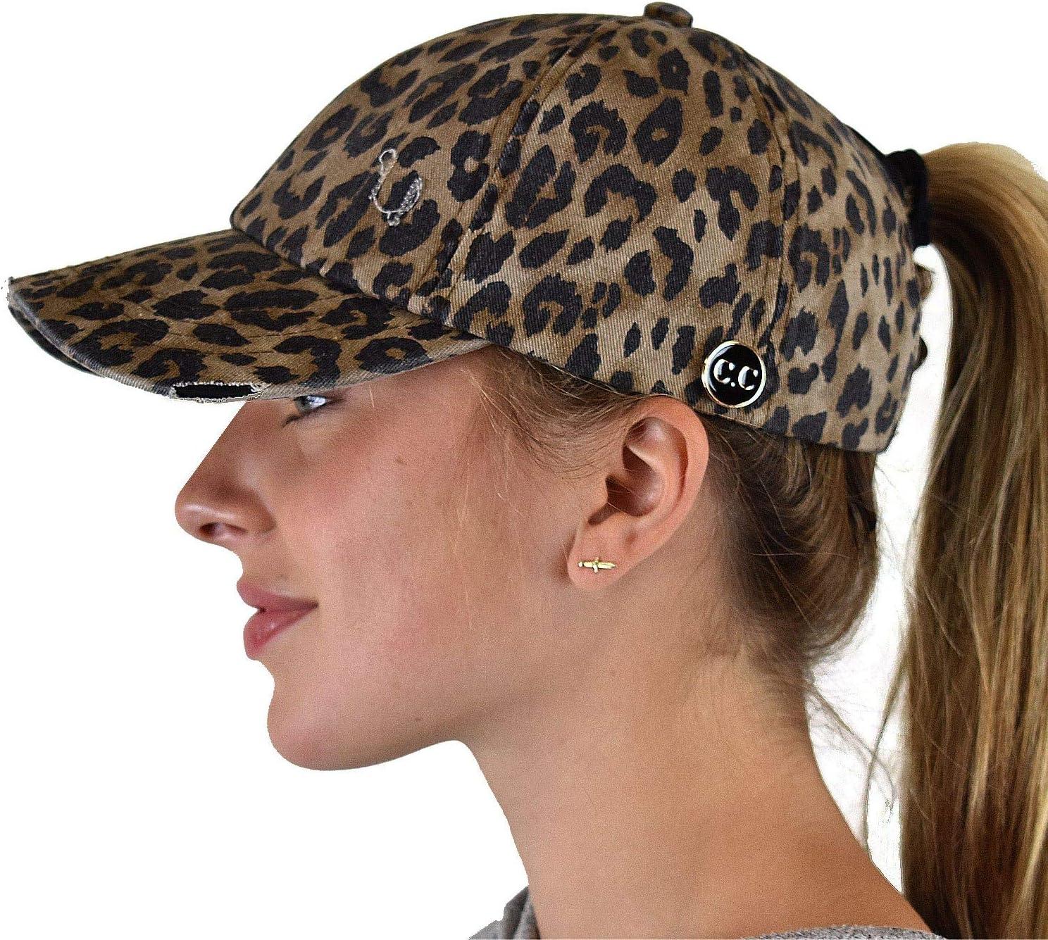 imageCC Ponycap Criss Cross Messy Bun Side Button for Mask Adjustable Baseball CapBaby Leopard