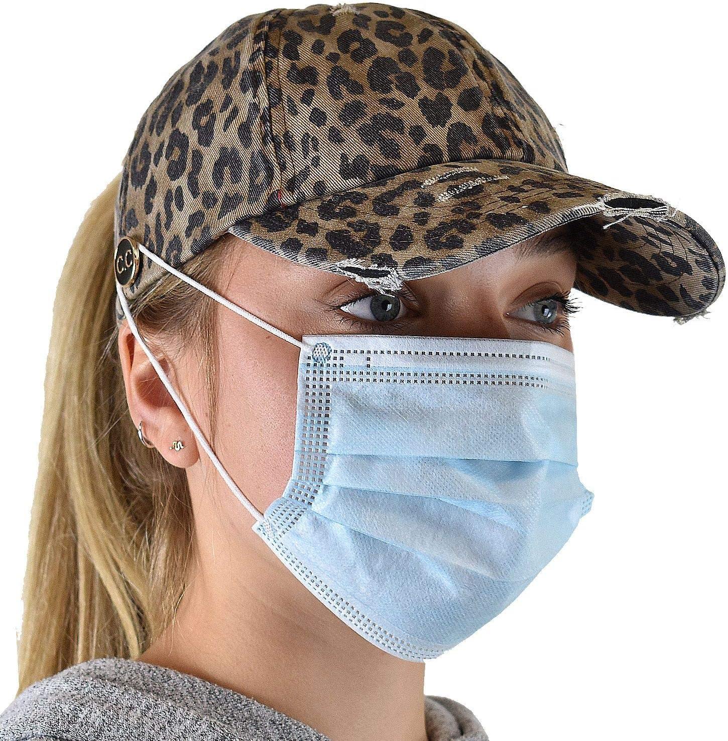 imageCC Ponycap Criss Cross Messy Bun Side Button for Mask Adjustable Baseball CapBaby Leopard