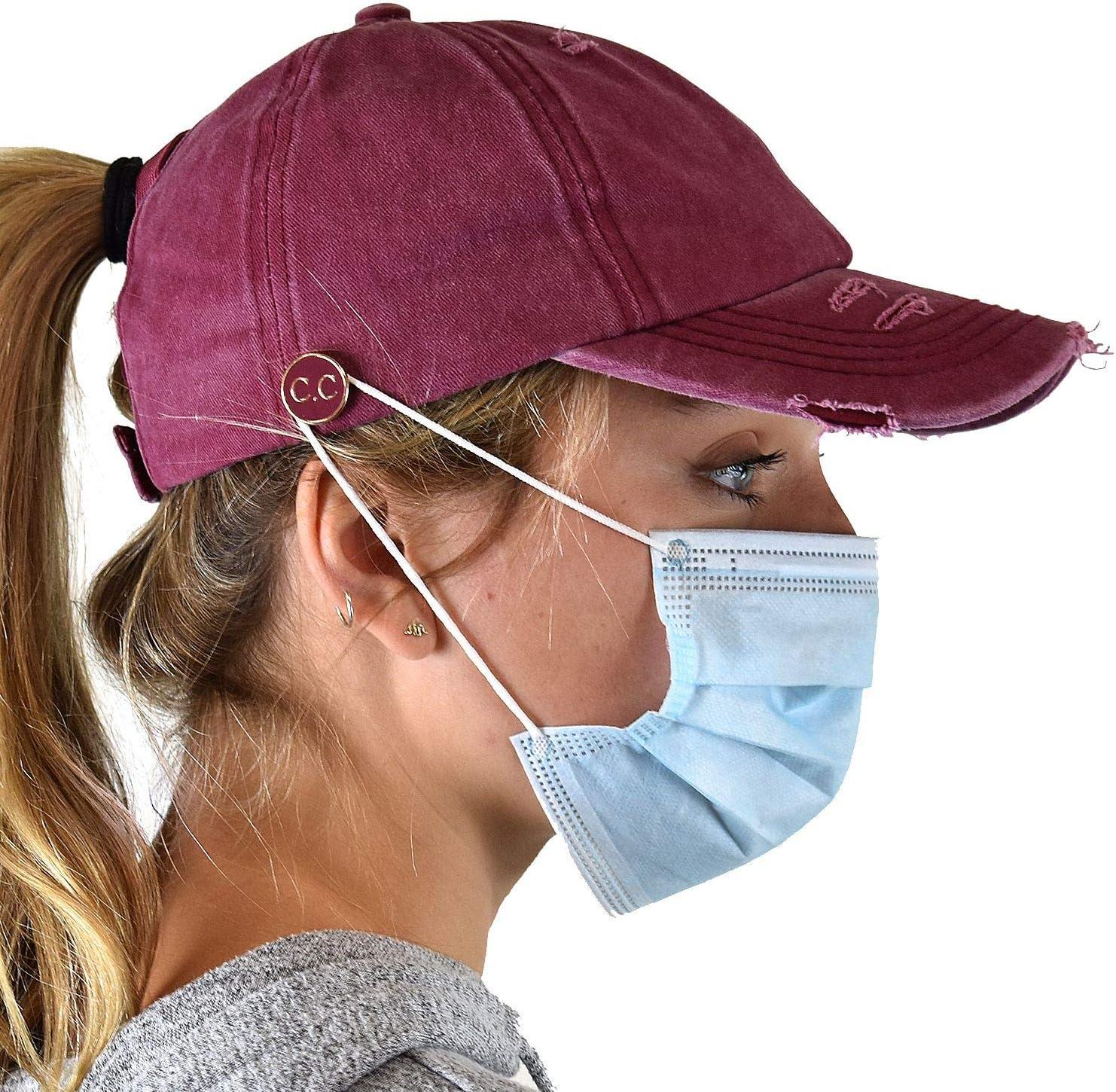 imageCC Ponycap Criss Cross Messy Bun Side Button for Mask Adjustable Baseball CapBerry