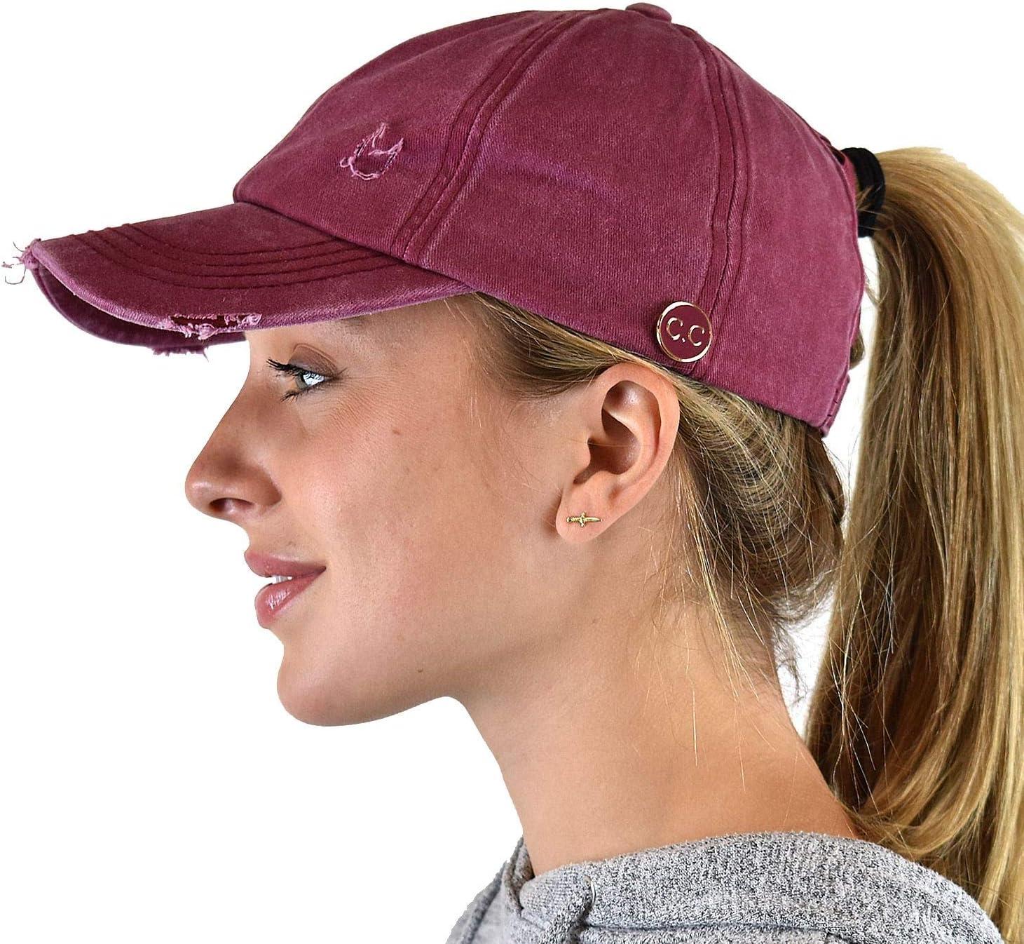 imageCC Ponycap Criss Cross Messy Bun Side Button for Mask Adjustable Baseball CapBerry