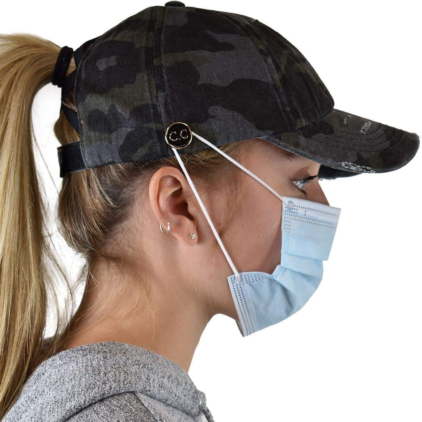 imageCC Ponycap Criss Cross Messy Bun Side Button for Mask Adjustable Baseball CapBlack Camo