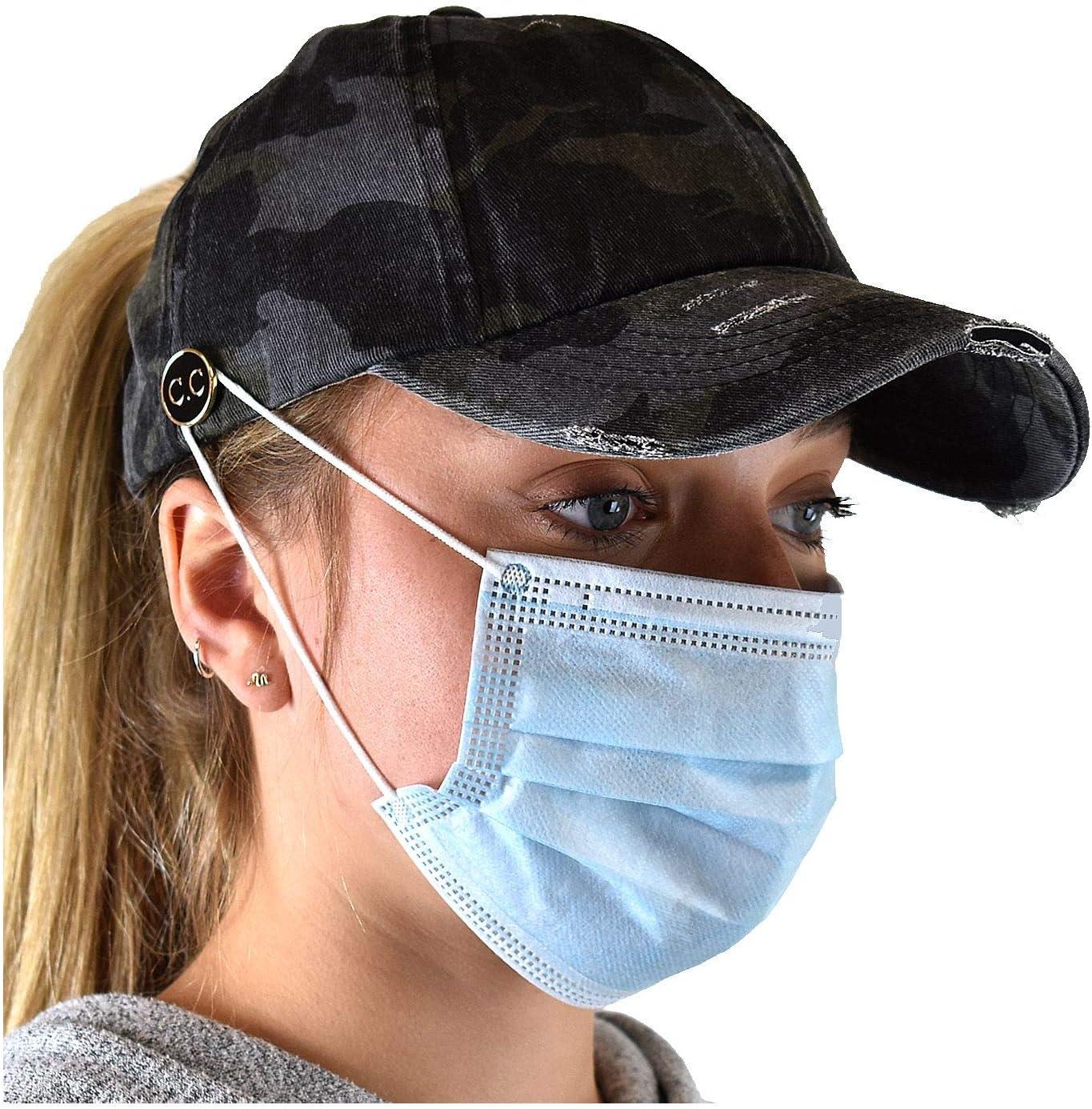 imageCC Ponycap Criss Cross Messy Bun Side Button for Mask Adjustable Baseball CapBlack Camo
