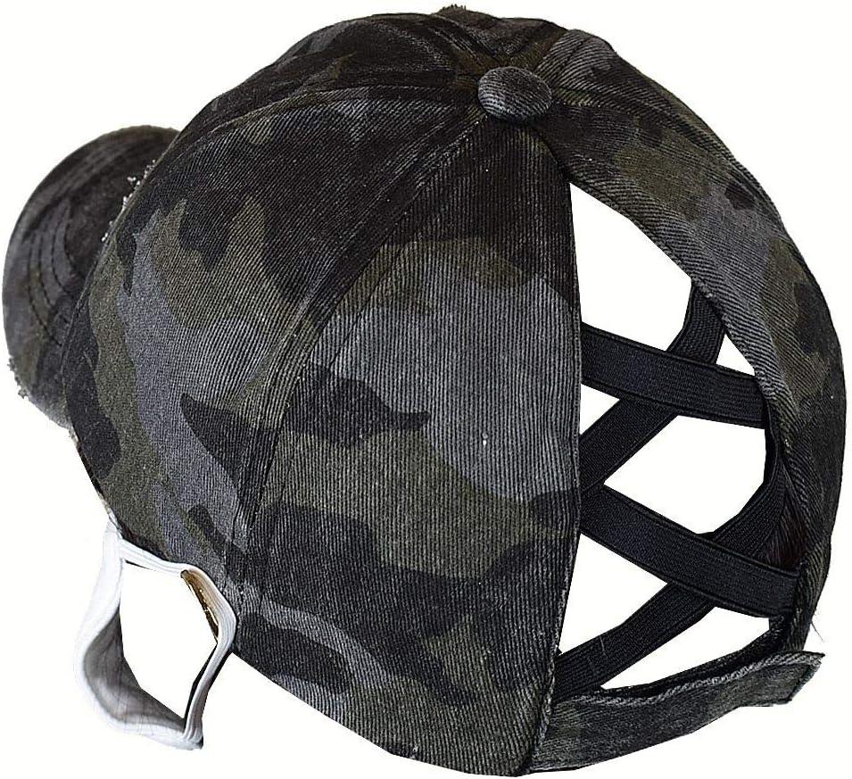 imageCC Ponycap Criss Cross Messy Bun Side Button for Mask Adjustable Baseball CapBlack Camo
