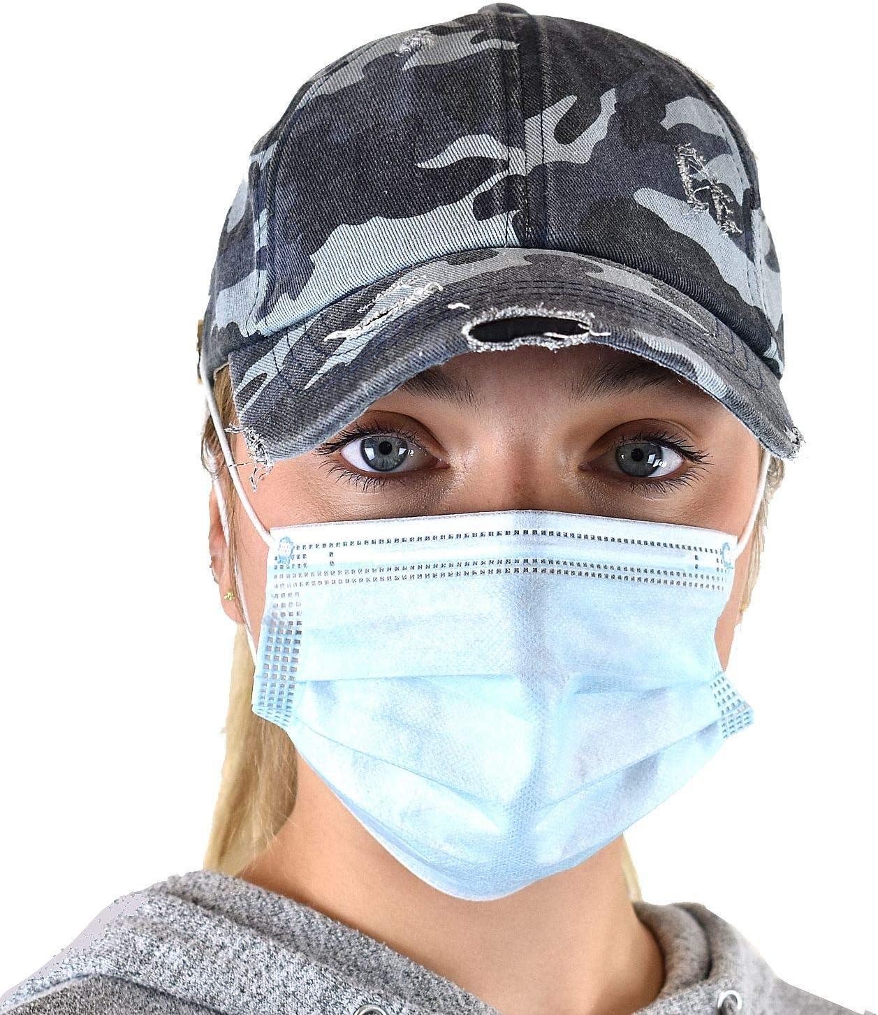imageCC Ponycap Criss Cross Messy Bun Side Button for Mask Adjustable Baseball CapBlue Camo