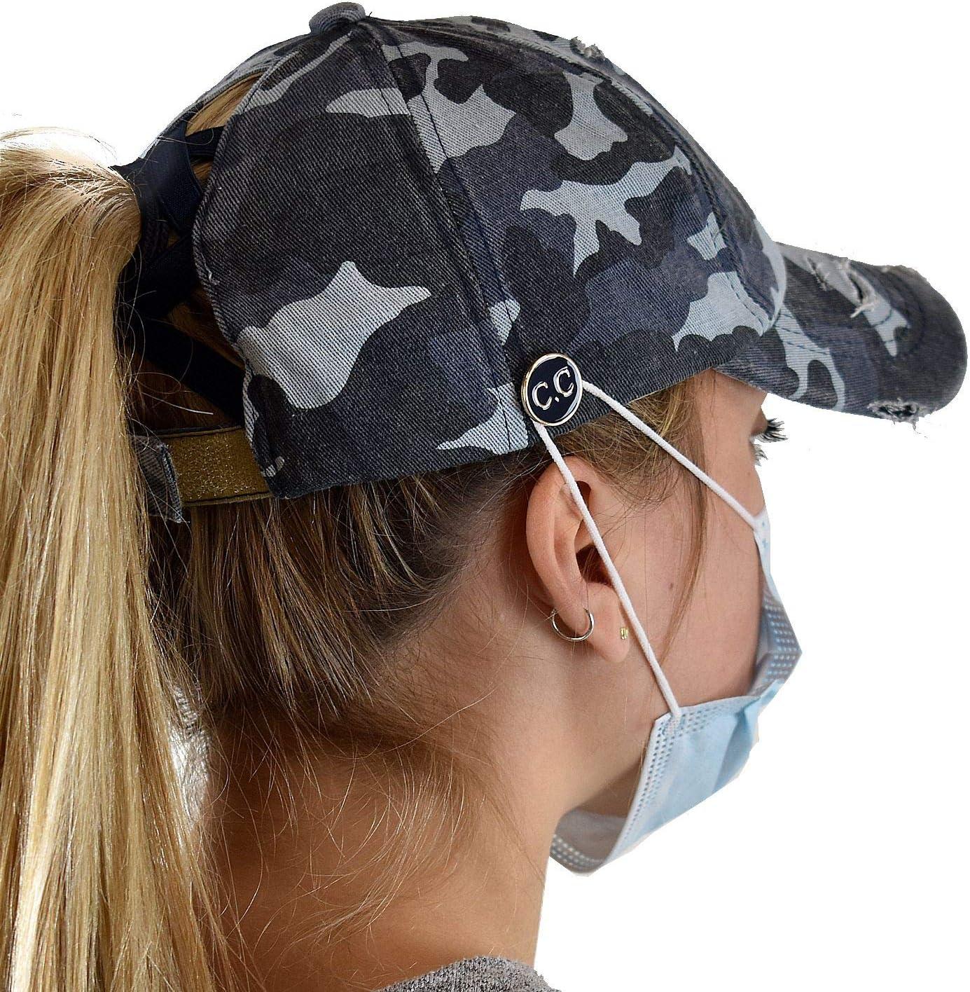 imageCC Ponycap Criss Cross Messy Bun Side Button for Mask Adjustable Baseball CapBlue Camo