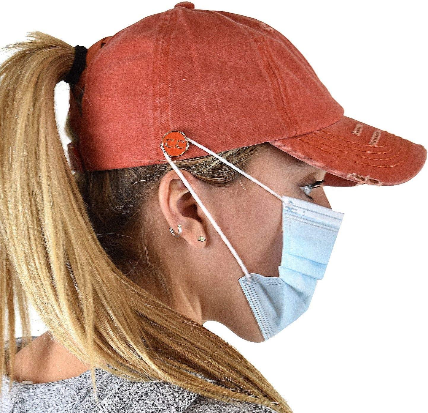 imageCC Ponycap Criss Cross Messy Bun Side Button for Mask Adjustable Baseball CapBurnt Orange