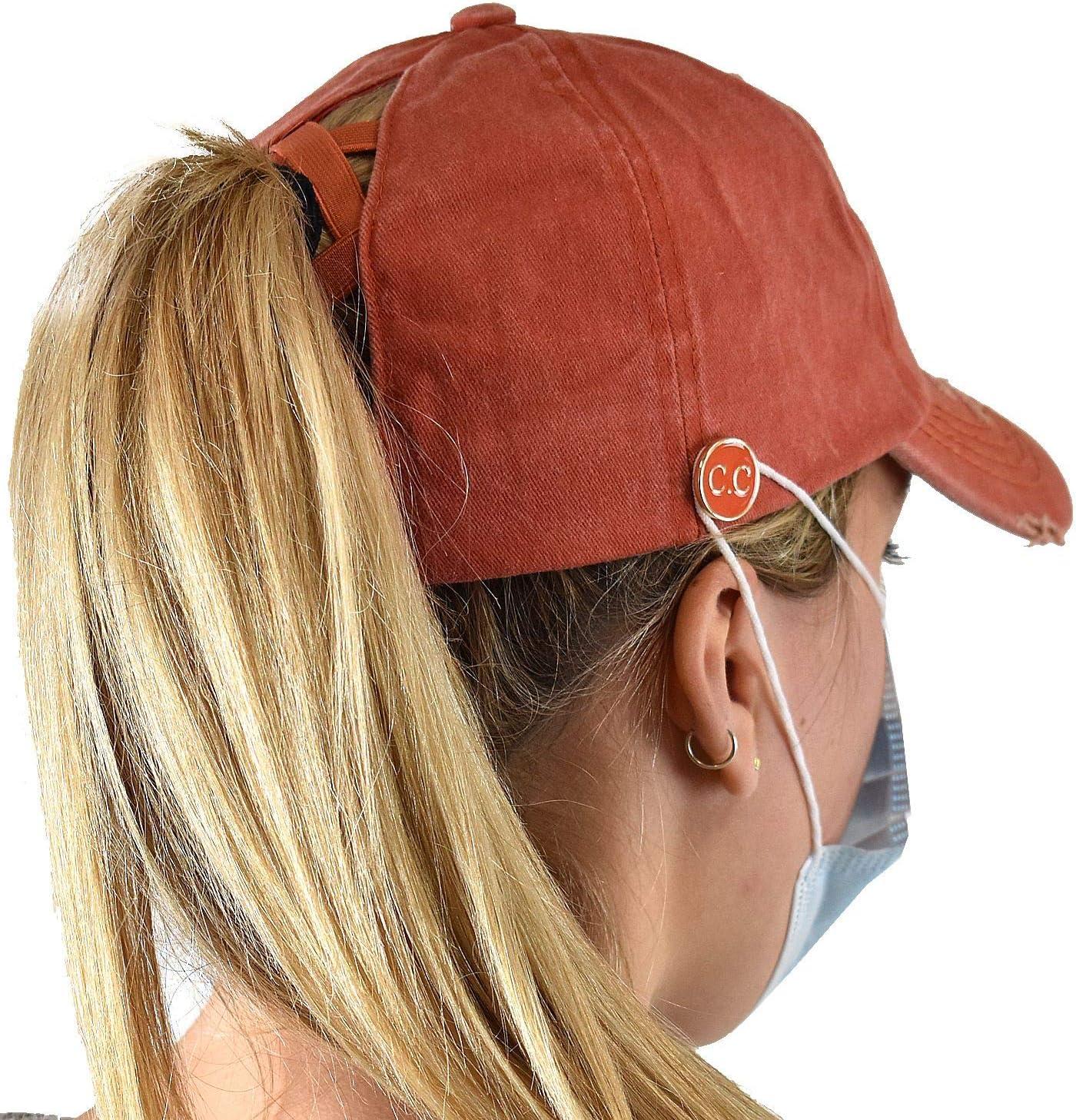imageCC Ponycap Criss Cross Messy Bun Side Button for Mask Adjustable Baseball CapBurnt Orange