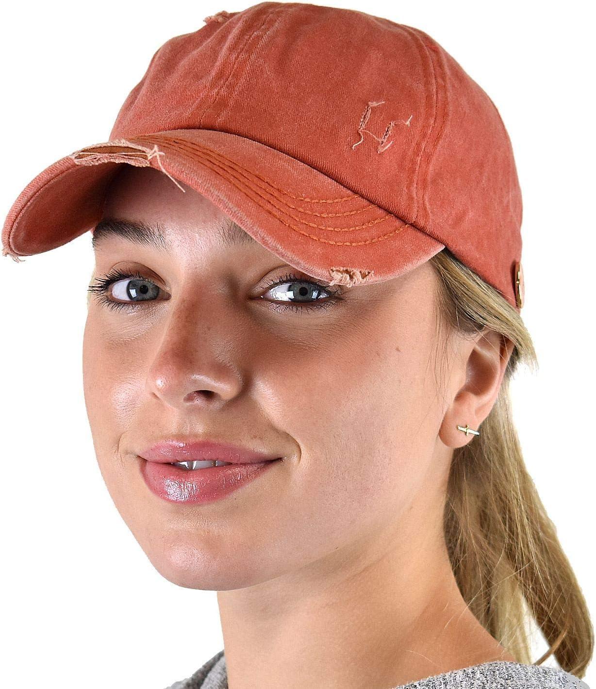 imageCC Ponycap Criss Cross Messy Bun Side Button for Mask Adjustable Baseball CapBurnt Orange
