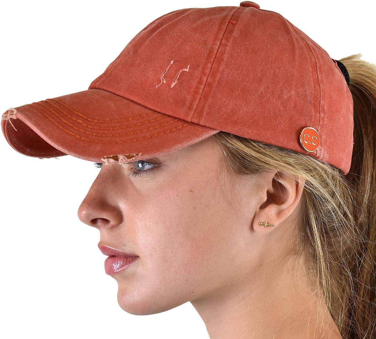 imageCC Ponycap Criss Cross Messy Bun Side Button for Mask Adjustable Baseball CapBurnt Orange