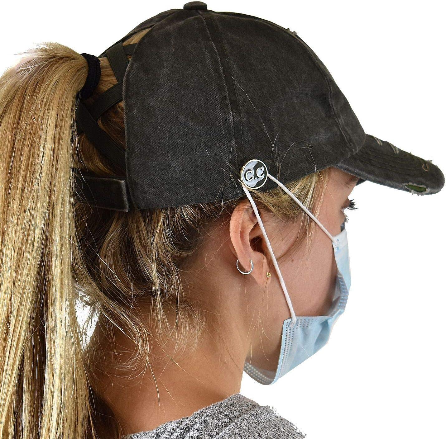 imageCC Ponycap Criss Cross Messy Bun Side Button for Mask Adjustable Baseball CapDark Olive