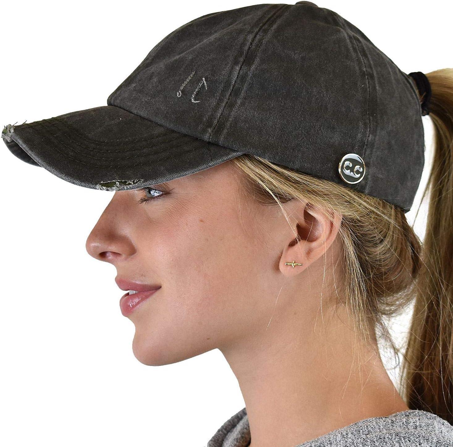 imageCC Ponycap Criss Cross Messy Bun Side Button for Mask Adjustable Baseball CapDark Olive