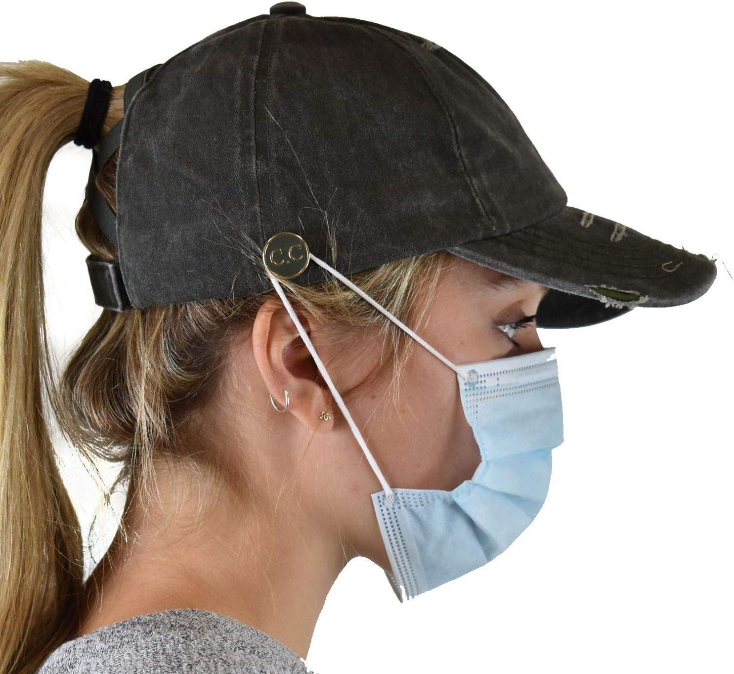 imageCC Ponycap Criss Cross Messy Bun Side Button for Mask Adjustable Baseball CapDark Olive