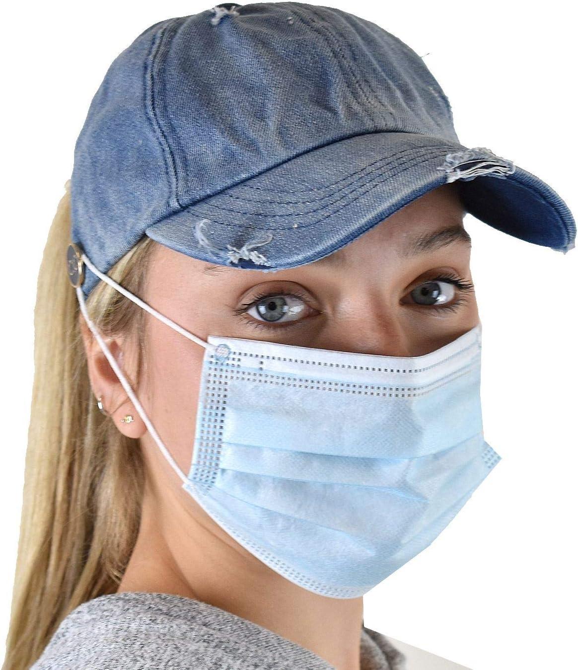 imageCC Ponycap Criss Cross Messy Bun Side Button for Mask Adjustable Baseball CapDenim
