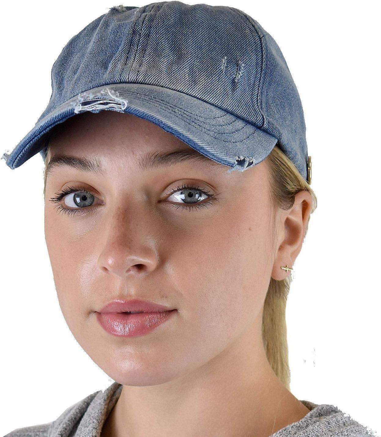 imageCC Ponycap Criss Cross Messy Bun Side Button for Mask Adjustable Baseball CapDenim