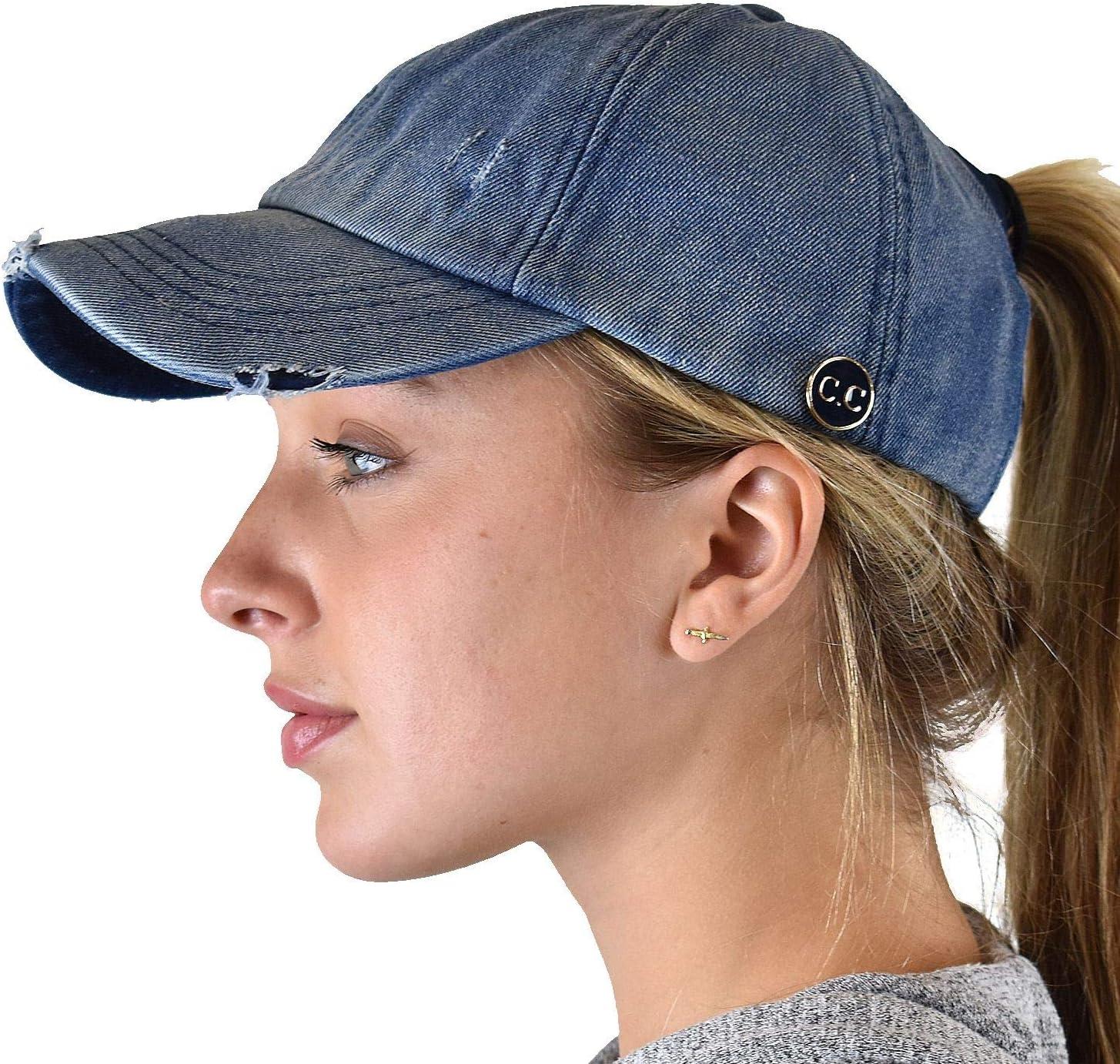 imageCC Ponycap Criss Cross Messy Bun Side Button for Mask Adjustable Baseball CapDenim