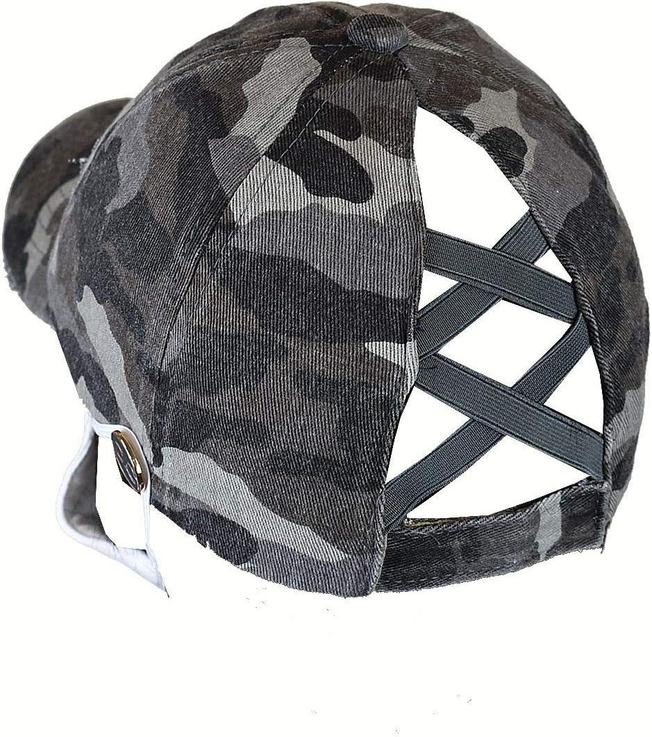 imageCC Ponycap Criss Cross Messy Bun Side Button for Mask Adjustable Baseball CapGray Camo