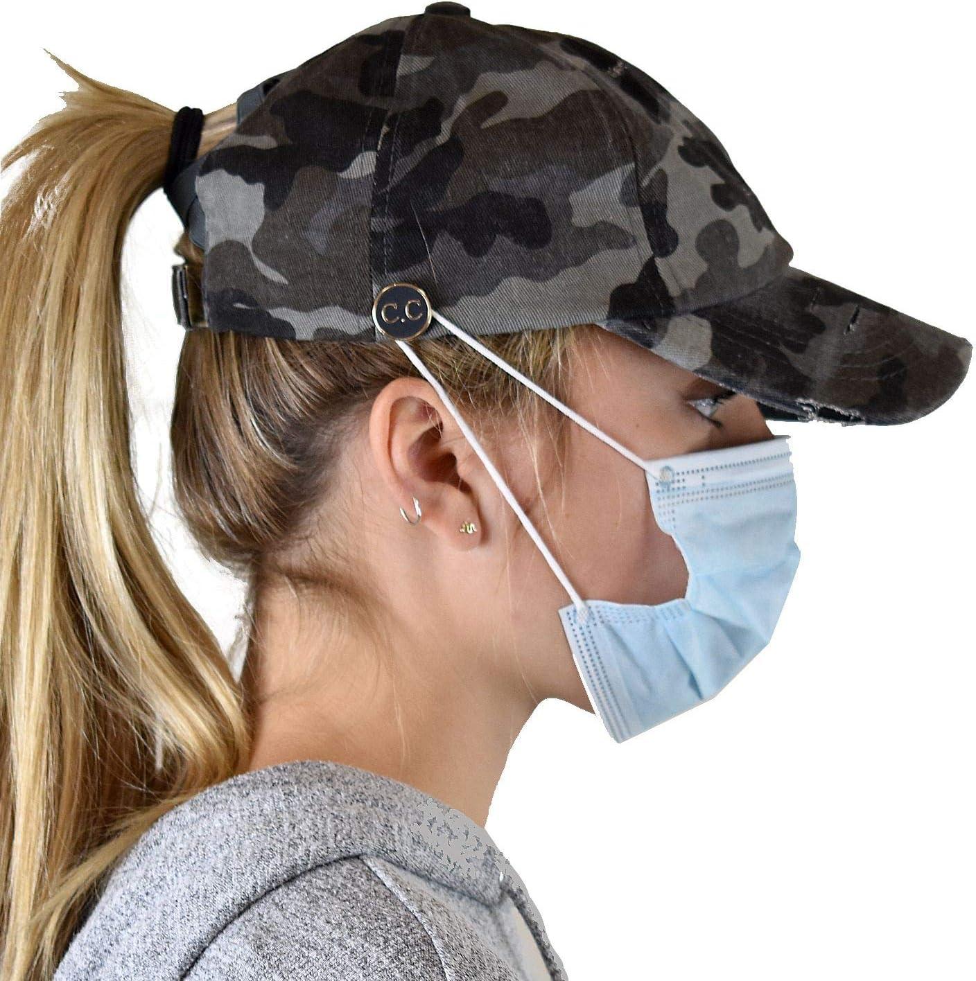 imageCC Ponycap Criss Cross Messy Bun Side Button for Mask Adjustable Baseball CapGray Camo