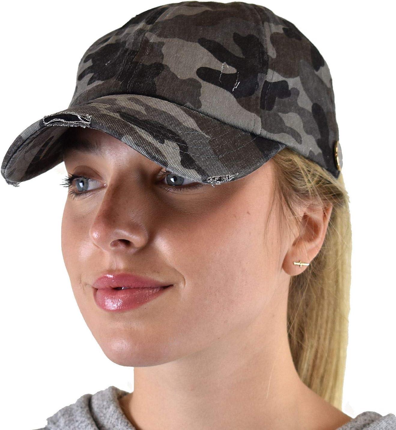 imageCC Ponycap Criss Cross Messy Bun Side Button for Mask Adjustable Baseball CapGray Camo