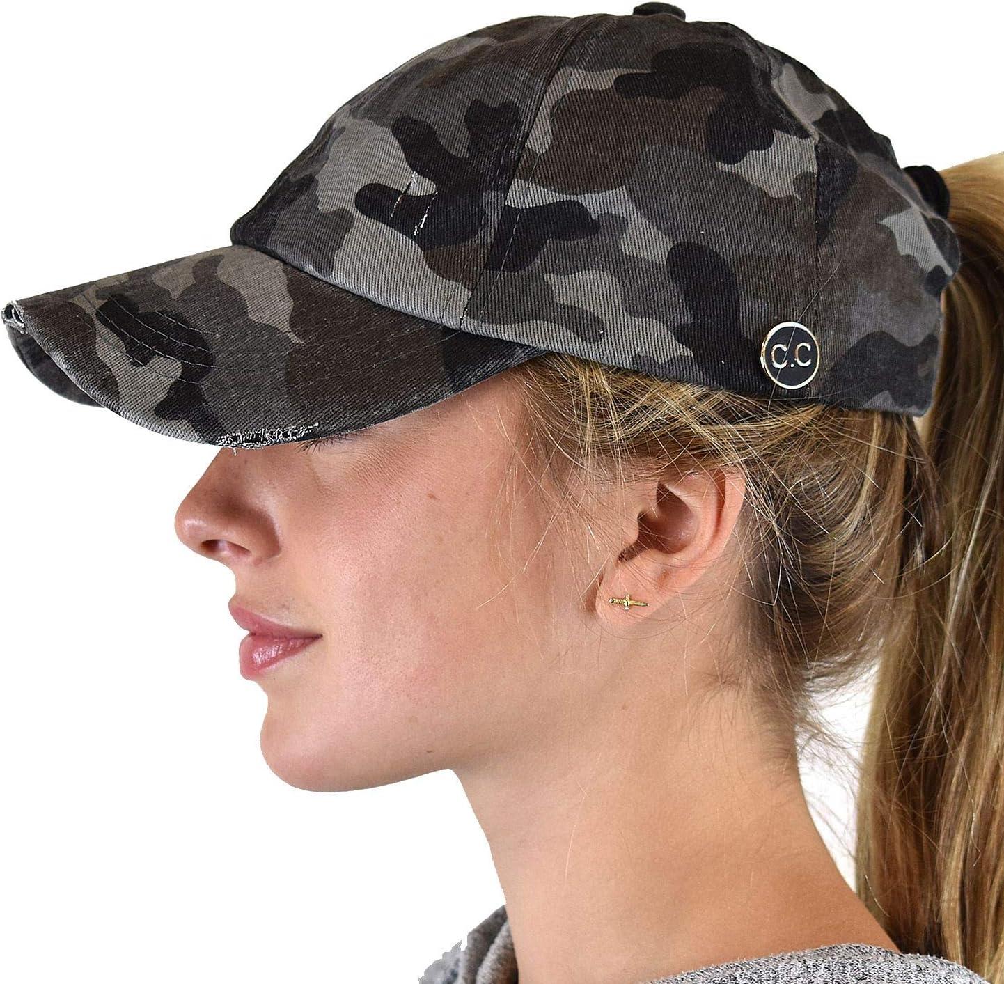 imageCC Ponycap Criss Cross Messy Bun Side Button for Mask Adjustable Baseball CapGray Camo