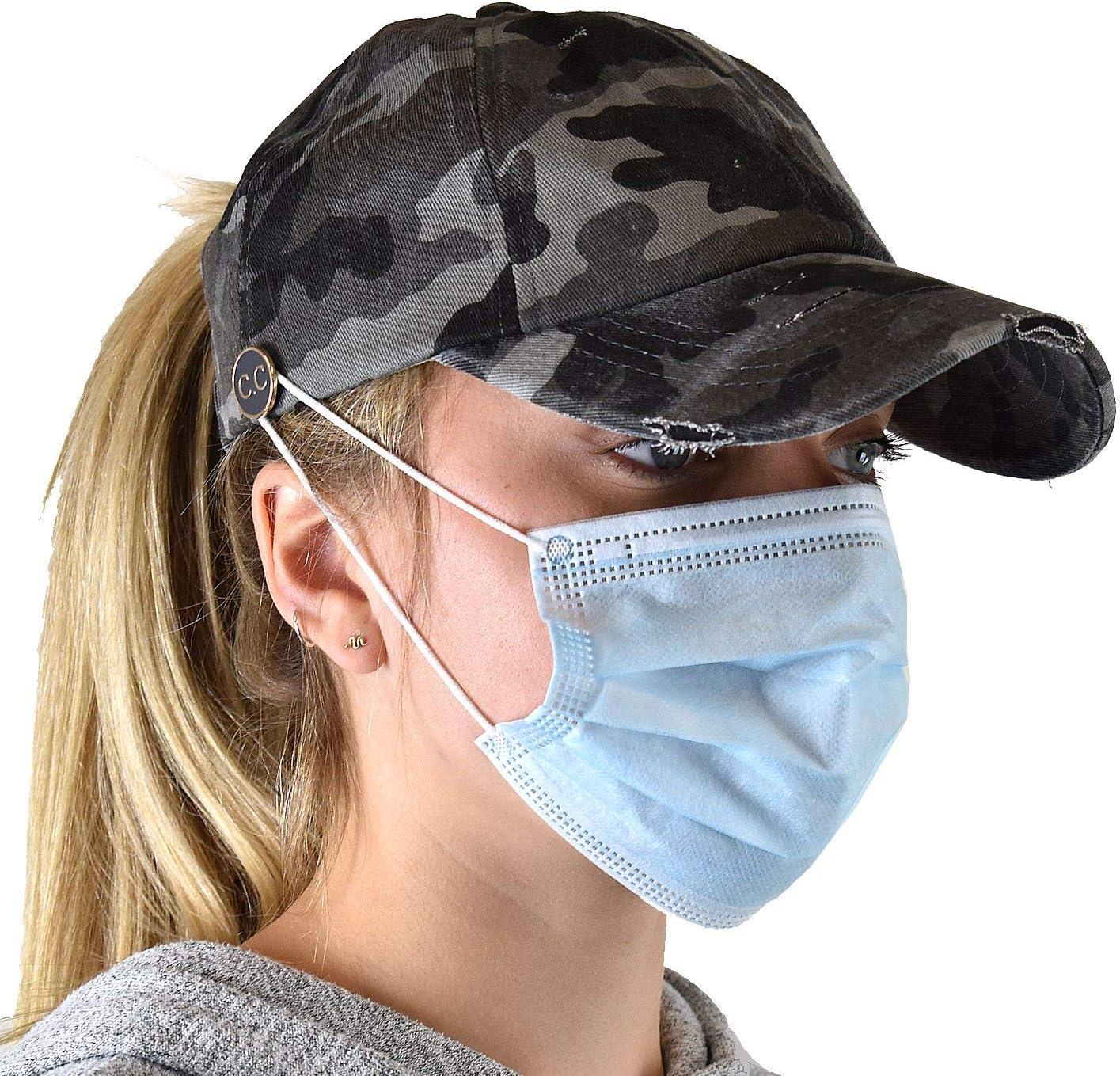 imageCC Ponycap Criss Cross Messy Bun Side Button for Mask Adjustable Baseball CapGray Camo