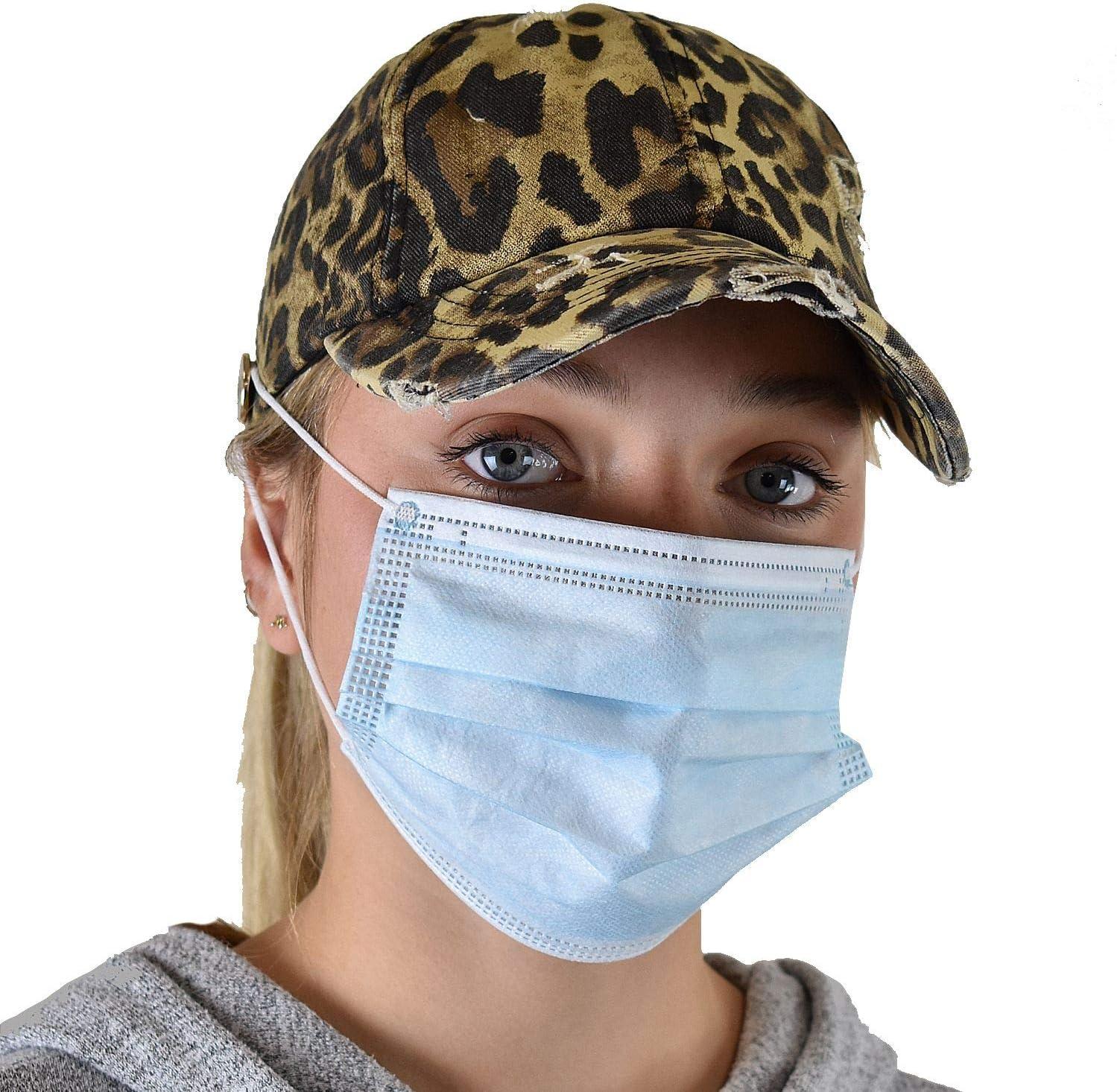 imageCC Ponycap Criss Cross Messy Bun Side Button for Mask Adjustable Baseball CapLeopard