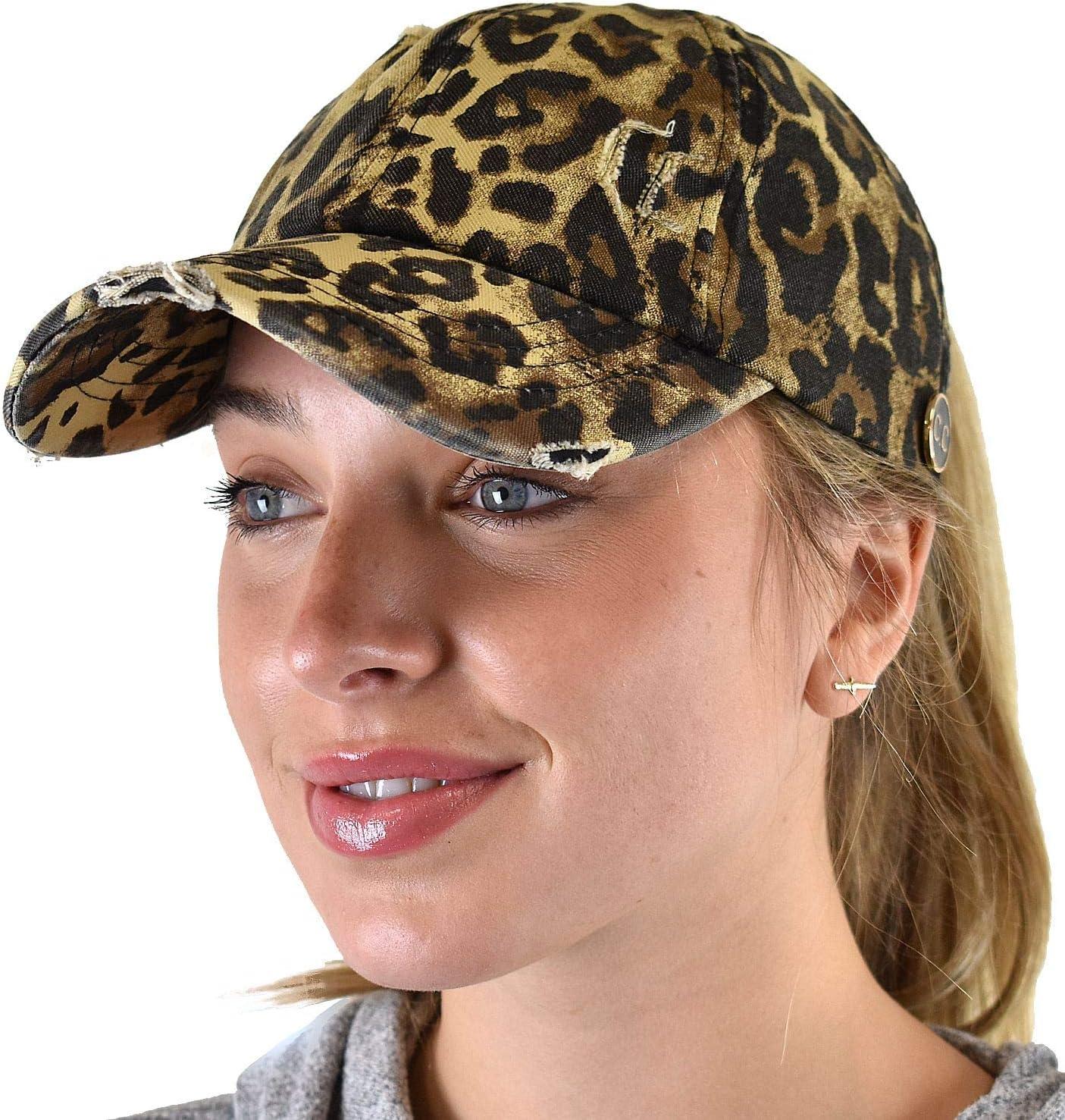 imageCC Ponycap Criss Cross Messy Bun Side Button for Mask Adjustable Baseball CapLeopard